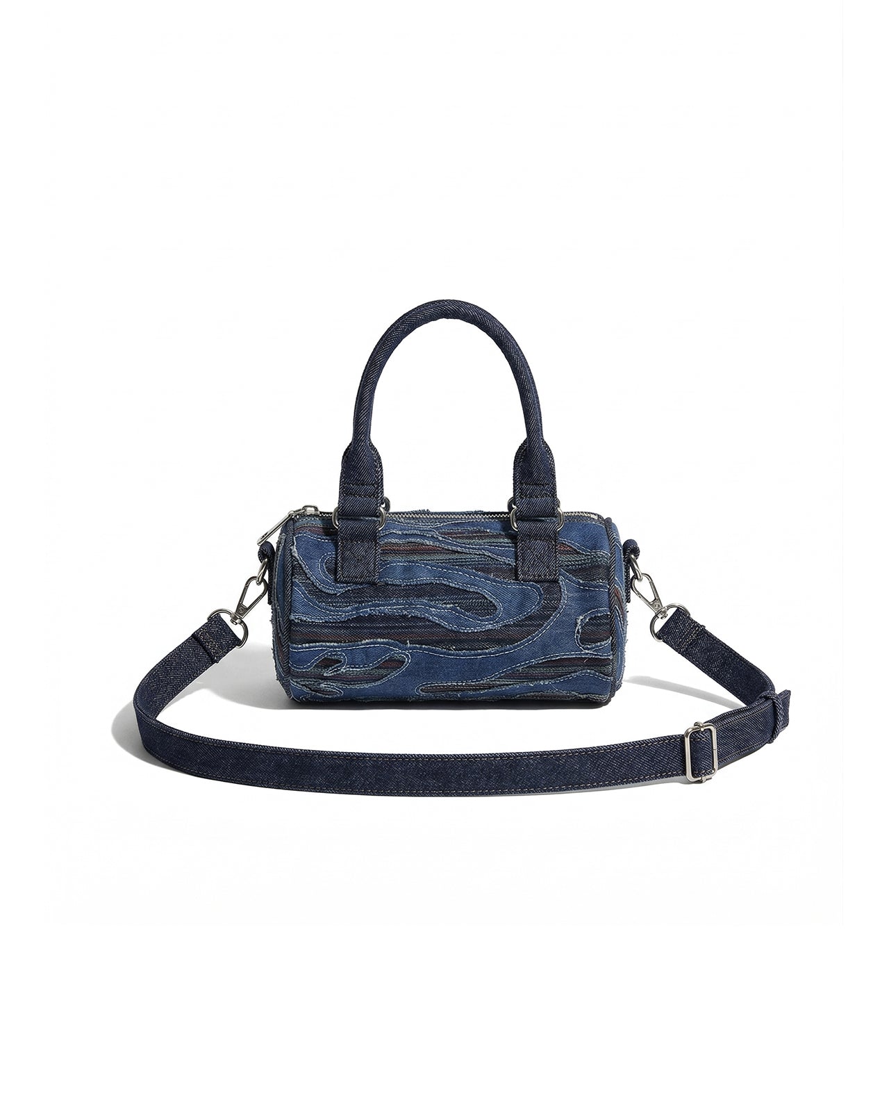 MATKEI “Frayed Shadow” Denim Barrel Crossbody Bag