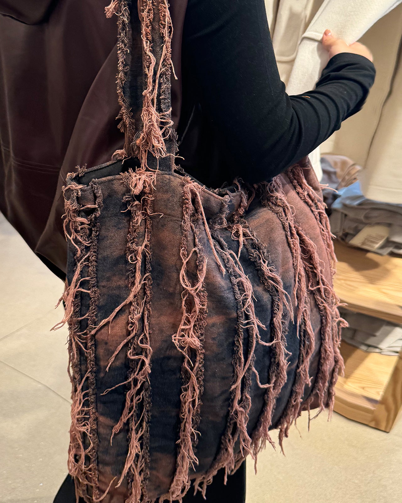 MATKEI “Crimson Flame” Washed Denim Crossbody & Oversized Tote